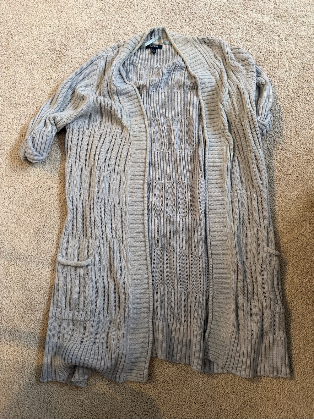 APT. 9 Gray Open Knit Long Cardigan XL Oversized Coastal Grandmother Duster